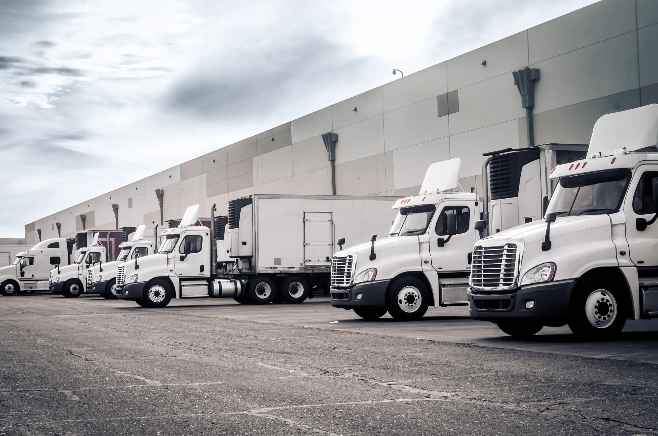 Trucks parked alongside loading bays